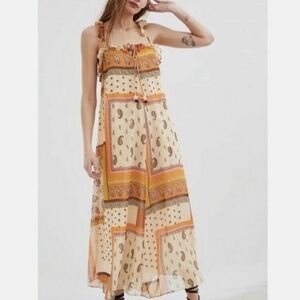 Zara Cream and Orange Paisley Print Maxi Dress